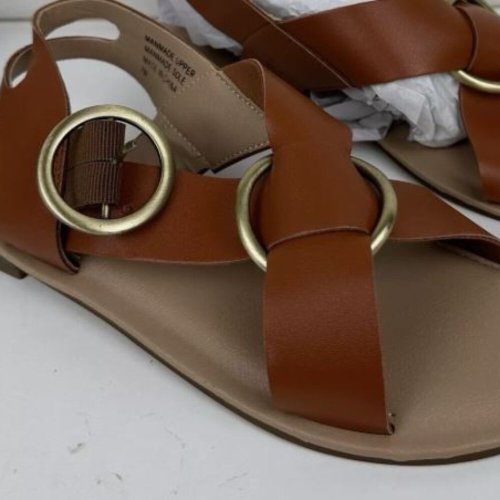 Loft Wormen's Brown Criss Cross Sandals with Round Buckle Detail Size 8M